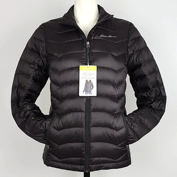 Eddie Bauer Women's Black Down Puffer  Jacket Full Zip Water Repellant Size S - Picture 4 of 16
